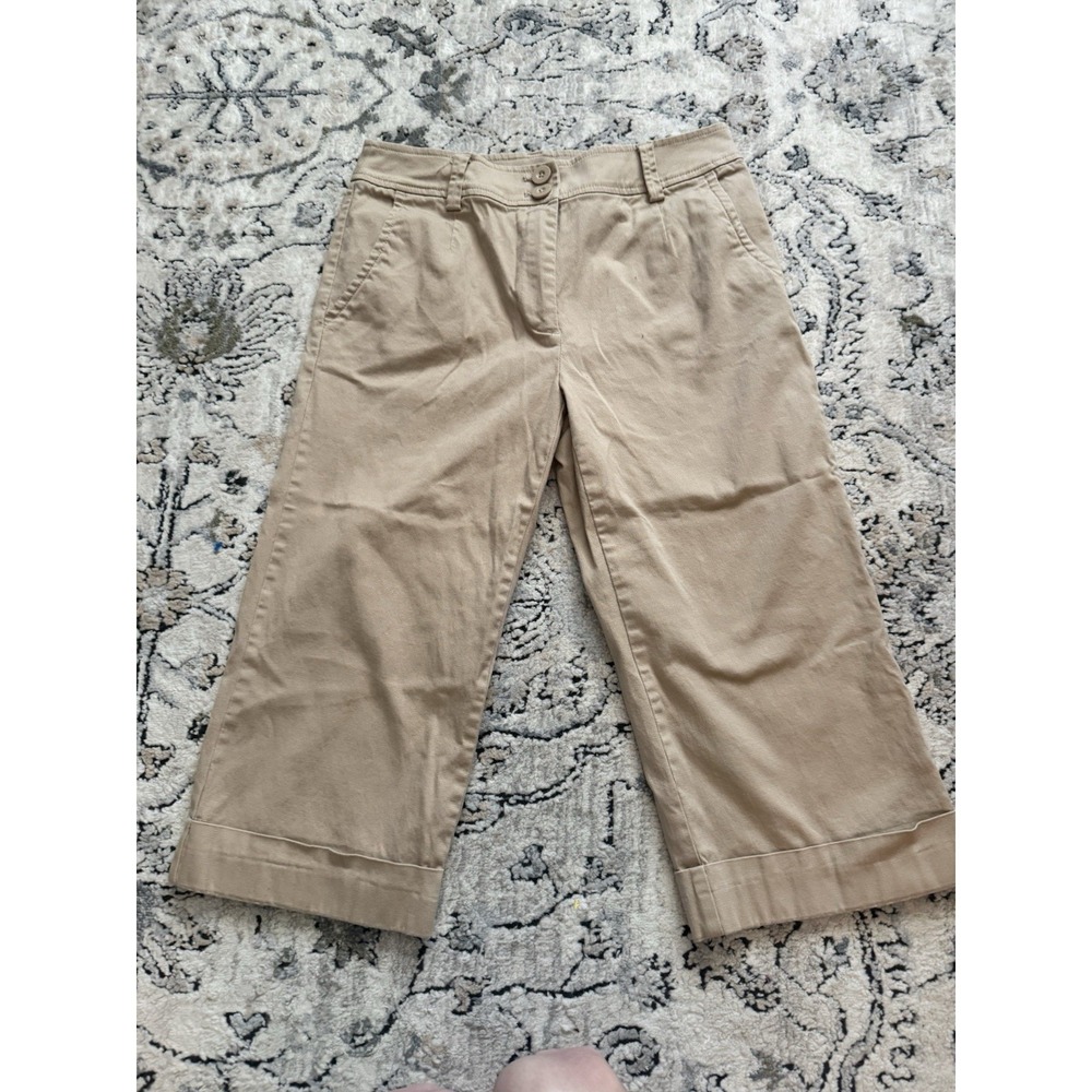 Multiples Pants Womens 4 Tan‎ Stretch Cotton Capri Button Hem Preppy Nautical